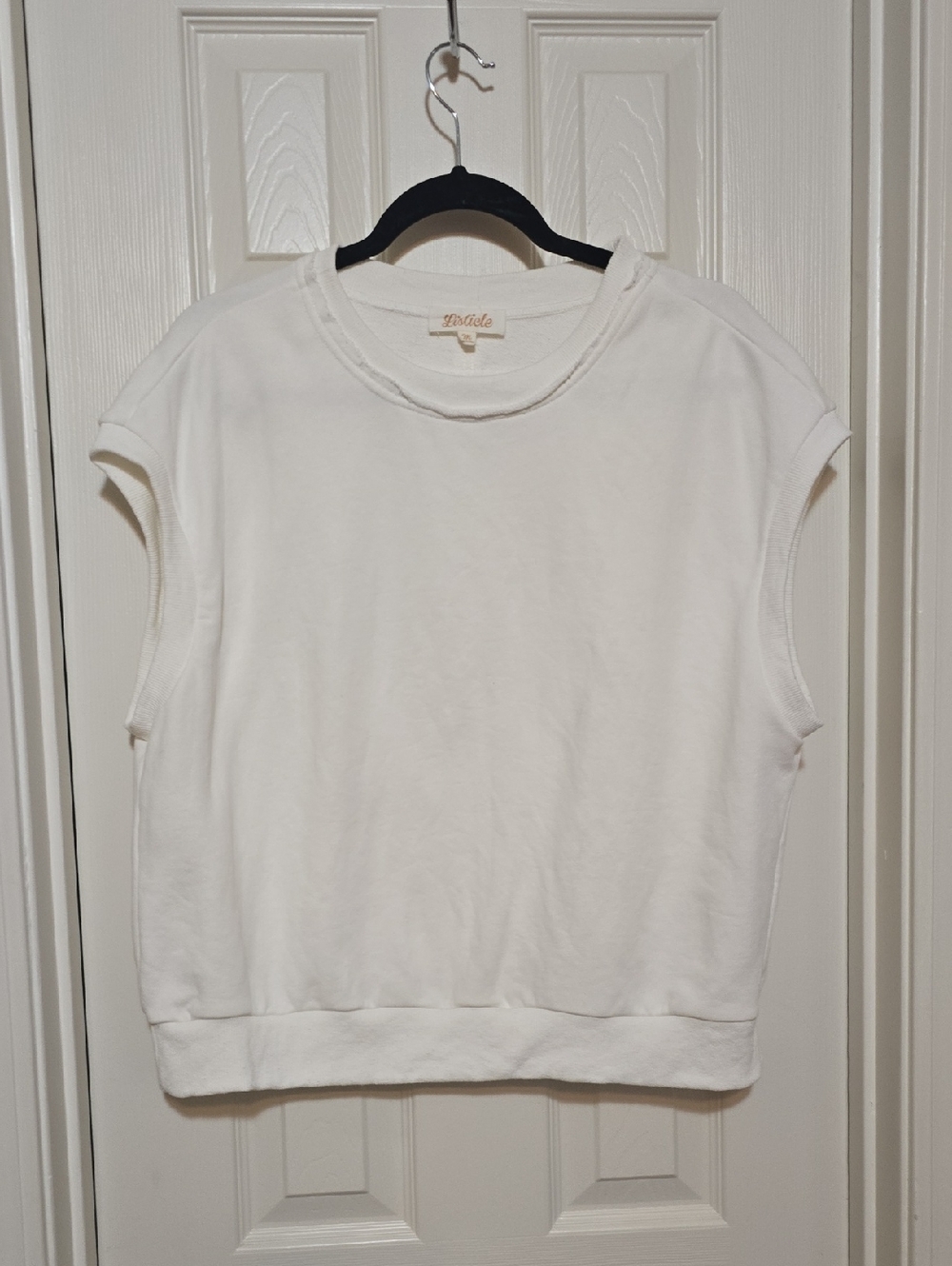 Listicle White Sleeveless Boxy Terry Sweatshirt